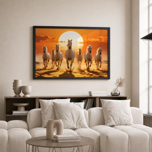 Image of Suneree 7 Horse Vastu Wall Painting (Landscape Collection) (Natural, Design 16, 48L x 33W cm)