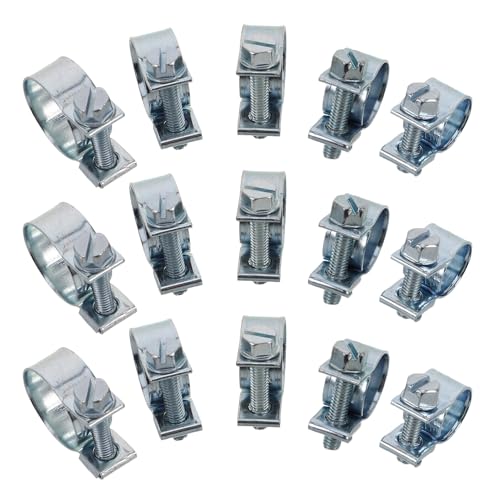 PRETYZOOM 50pcs Galvanized Double Ear Hose Clamps Kit Heavy Duty Pipe Clamp Fasteners with 5 Sizes Industrial and Automotive Set for Plumbing and Outdoor Equipment