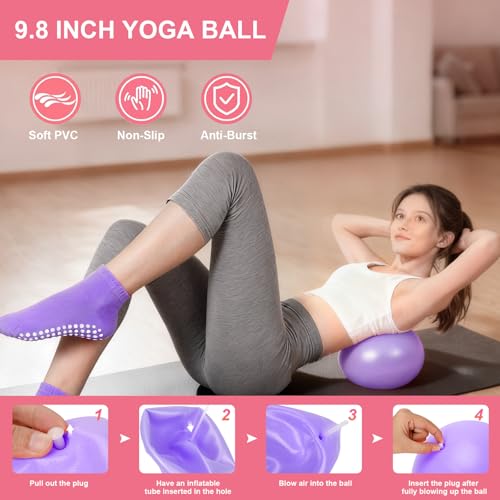 BYYNNE Home Pilates Kit for Women - 14 Pcs Pilates Equipment Set with Pilates Ring and Ball, 5 Resistance Bands Etc Accessories for Beginners Home Workouts - Includes Workout Guide (Purple) - image 6