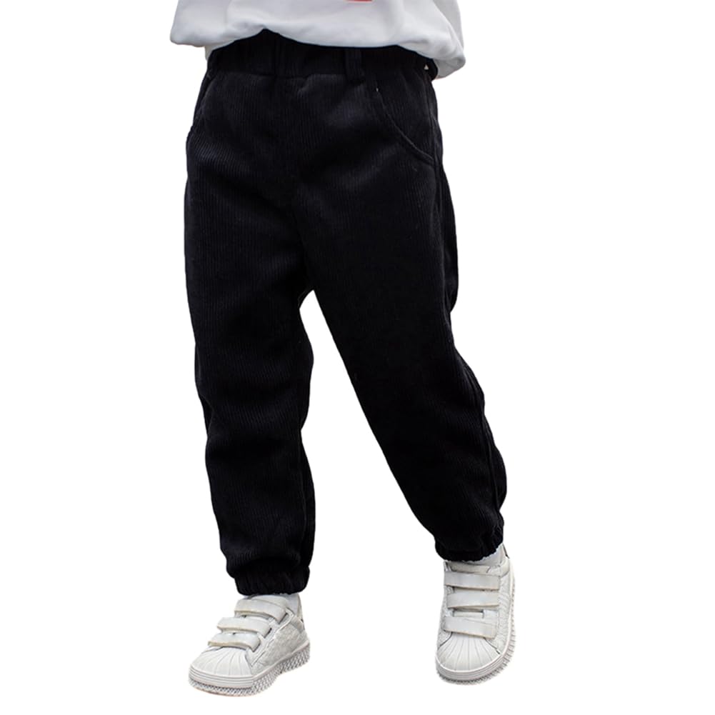 Sarouel en velours côtelé pour garçons et filles - Taille élastique solide - Pantalon de jogging d'hiver chaud doublé en polaire - Pantalon de survêtement de 3 à 10 ans avec poches