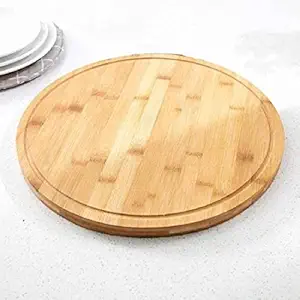 ERIZONE Wooden Chopping Tray | Round Cheese Board | Fruit Vegetable Chopping Cutting Slicing Board Pad | Wood Chopper Plate | Serving Tray Cake Stand | Bread Veg Food Cutting Platter for Kitchen |