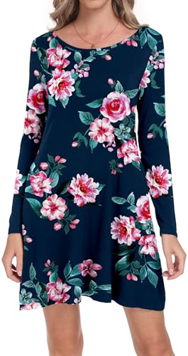 Image of HAOMEILI Women's Long Sleeve Pockets Casual Loose T-Shirt Dresses