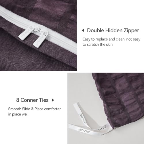 Image of JELLYMONI Seersucker Duvet Cover Set King, 3pcs Purple Polyester | In Spacious Master, Couples & Pets, Crinkled Texture, Oeko-Tex Certified, 8 Corner Ties & Hidden Zipper