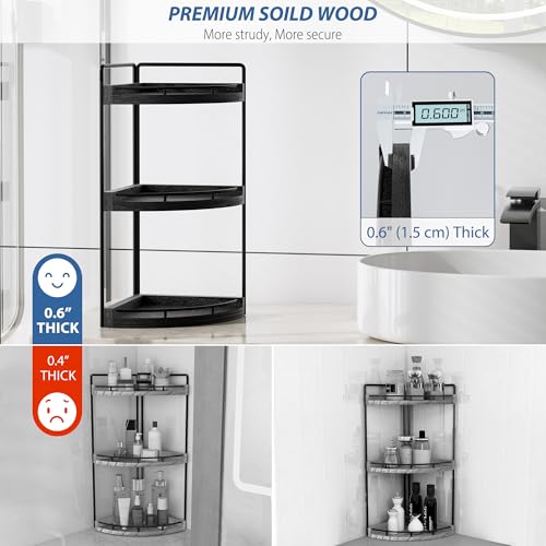 Image of Corner Bathroom Counter Organizer, 3 Tier Bathroom Sink Shelf Countertop, Wood Vanity Skincare Storage for Toiletries Decor, Makeup, Dresser(Black)