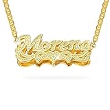BAUMA AUTO Double Plated Name Necklace Personalized Custom Nameplate Pendant Necklace Personalized Name Jewelry for Women Men Birthday Gifts (Gold-7)