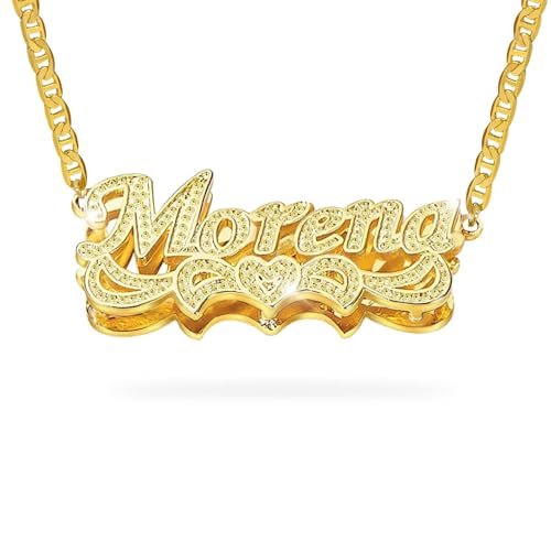 BAUMA AUTO Double Plated Name Necklace Personalized Custom Nameplate Pendant Necklace Personalized Name Jewelry for Women Men Birthday Gifts