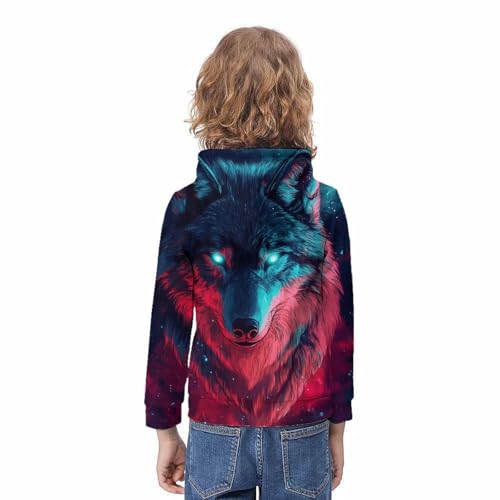 Pull loup imprimé 3D sweat à capuche sport décontracté enfant 12-14 ans - 4