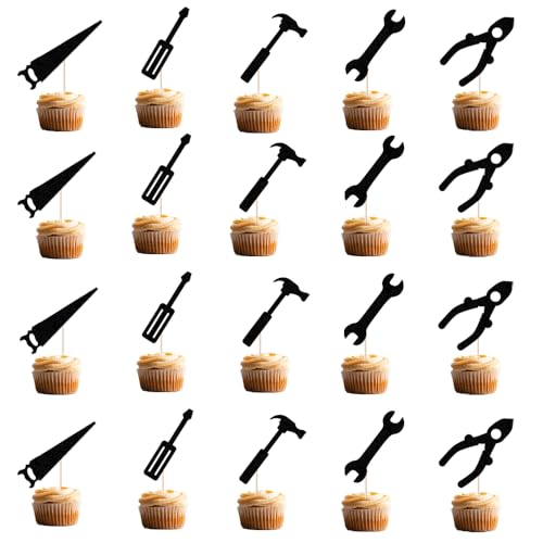 Sleyberoy 20PCS Tools Cake Topper, Toolbox Themed Birthday Party Cake Decoration(Tools cup)