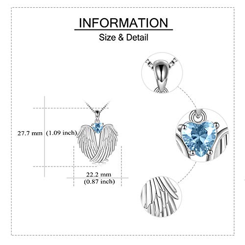 Image of YFN Angel Wings Necklace 925 Sterling Silver Guardian Angel Wings Pendant Necklace Birthstone Necklace for Women Girls Christmas Jewelry Gifts