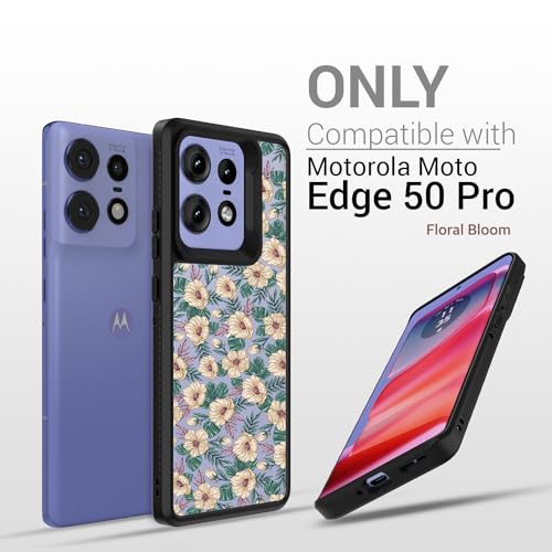 Image of KAPAVER Dazzle Series Back Cover Case for Motorola Edge 50 Pro (TPU+PC) (Floral Bloom-Black)