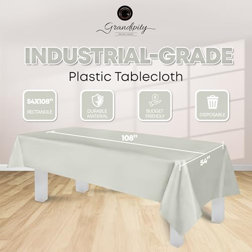 Image of Grandipity 24 Pack Premium Disposable Plastic Tablecloth 54 Inch. x 108 Inch. Decorative Rectangle Table Cover - Light Grey
