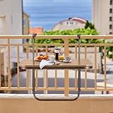LeewooJardin Balcony Railing Table Hanging Folding Balcony Bar Table for Deck Railings Outdoor 23.6" x 15.7" Aluminium Frame Adjustable All Weather Space Saving (Brown)