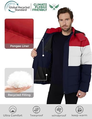 Image of Wantdo Men's Hooded Winter Coat Warm Puffer Jacket Thicken Cotton Coat with Removable Hood | Waterproof 10000mm,Removable hood,Windproof,Outside work,Gift for son /teen boy,Machine wash,Quilted