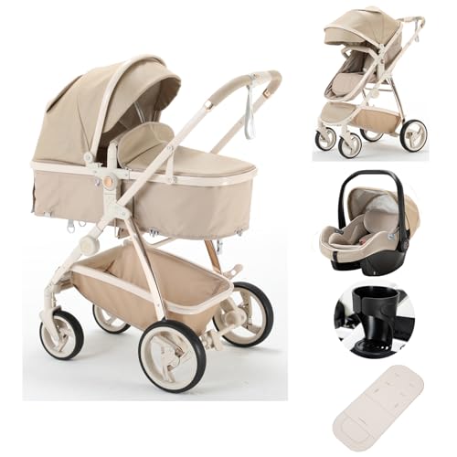 Zkiprm Carrito Bebe 3 en 1 Carrito Bebe Plegable con un Solo Toque Carro Bebe con Asiento de Coche y Gran Cesta Para Dormir Carro Bebe 3 Piezas Para Todas Las Estaciones (Bebés de 0 a 36 Meses) Kaqi