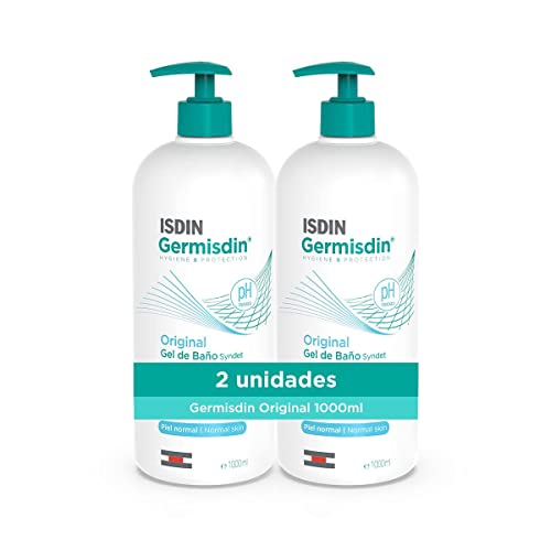 ISDIN Germisdin Original Gel da bagno per una pulizia quotidiana che aiuta a proteggere la pelle e rispetta la funzione barriera. Confezione da 2 pezzi da 1000 ml