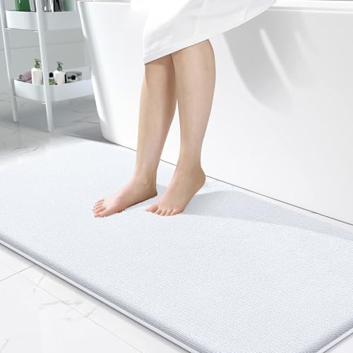 Image of OLANLY Thick Memory Foam Bathroom Runner Rugs 47x24, Extra Soft Absorbent Long Bath Rug, Quick Dry Bath Mats, Non-Slip, Machine Washable Mat for Bathroom, Tub and Shower, Home Decor Accessories, White