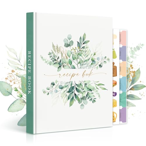 Lanpn Blank Recipe Book Cookbook to Write in Your Own Recipes, A5 Leather Cover Waterproof Empty Cooking Journal for 70 Recipes, Recipe Notebook with Stickers to Organize Your Family Recipes