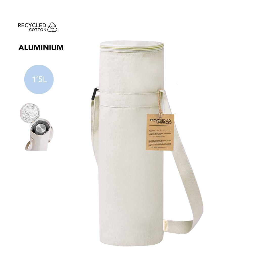 Borsa termica per bottiglie fino a 1,5 l | cotone riciclato con fodera isotermica in alluminio | cinghia regolabile, chiusura con cerniera, riutilizzabile ed ecologico, extra mobile