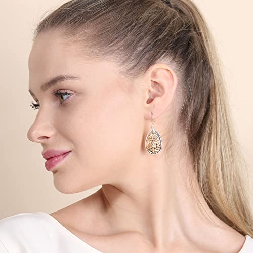 Bohemian Gold & Silver Two Tone Floral Filigree Big Tear Drop Earrings (Small Teardrop) #TOP1