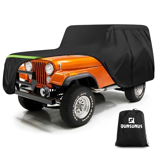 Image of QUNSUNUS Waterproof Car Cover for Jeep CJ5 1955-1983, Outdoor Cj5 Cover with Cotton Lining, All Weather Cover with Straps and Zipper for Wind, Sun, UV and Dust Protection