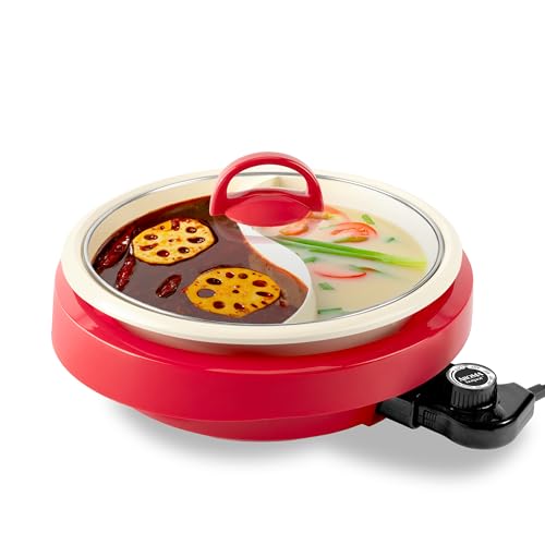 AROMA® Divided Electric Shabu Shabu Hot Pot with PFAS-Free Ceramic-Coated Pot (2.5 Quarts)