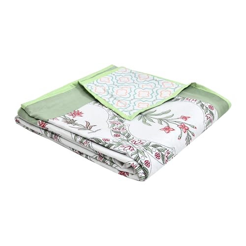Image of BLOCKS OF INDIA Hand Block Printed Cotton Single Size Reversible Malmal Dohar for Summer (Green BEL)