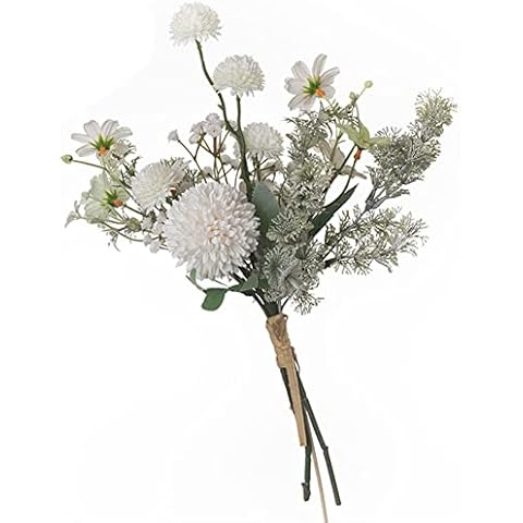 Peoxio Fake Flowers Vintage Artificial Peony Silk Flowers Bouquet Wedding Home Decoration, Pack of 1 (Milk white£© Cover