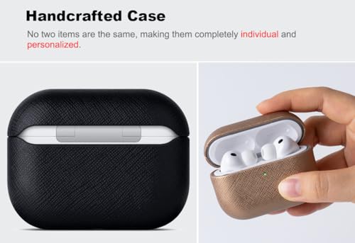 Image of Haobobro Handmade Case - for AirPods Pro 3 Case Cover - Premium Vegan Leather with Cross-Grain Texture, Wireless Charging Compatible, Drop Protective Hard Cover for AirPods Pro 3rd Generation - Black
