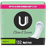 U by Kotex Clean & Secure Maxi Pads, Heavy Absorbency, 132 Count (3 packs of 44, 132 feminine pads total); the same trusted product you love, now with a new look! All Day Clean Feel: These menstrual pads are absorbent to give you a clean, dry feeling...