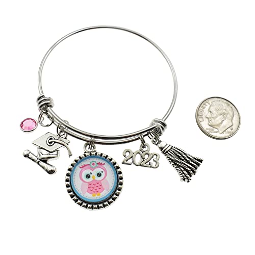 Kindergarten Or Preschool Graduation Bangle Bracelet Stainless Steel | 2023 | Silver-Toned Mixed Metal Material | Crystal Charm | Perfect Kindergarten Or Preschool Graduation Gift. #TOP1