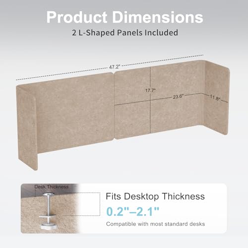 Image of Desk Privacy Panel,2PCS L-Shaped Clamp-On Office Desk Divider,2-in-1 Adjustable Acoustic Desktop Partition Or Under Desk Modesty Panel,for Office,Home,Felt(Dark Camel, 47.2 inch x 17.7 inch)