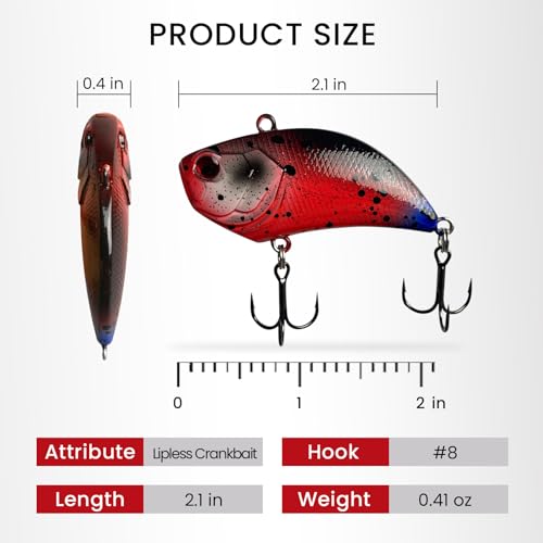 Pristis 3 peças de isca de manivela vibratória, crankbait sem lábios com ganchos agudos, conjunto de