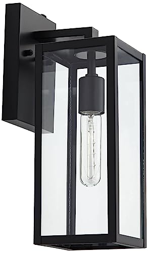 John Timberland Titan Modern Outdoor Wall Light Fixtures Set of 2 Mystic Black Rectangular Box Frame Dusk to Dawn 14" Clear Glass Panels for Post Exterior Barn Deck House Porch Yard Patio