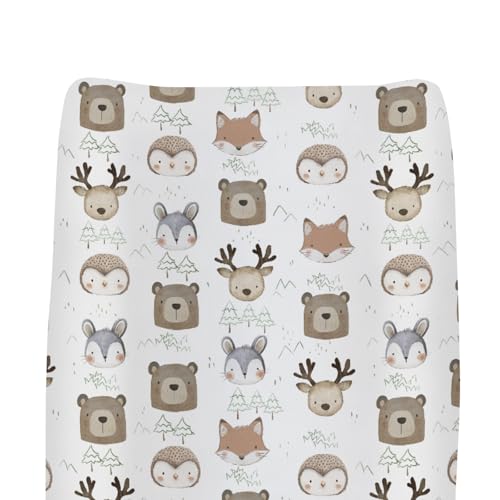 Baby Animals Changing Pad Covers for Boys Girls Bear Deer Bunny Trees Mountain Fitted Changing Table Mats Cute Spring Animals Soft Diaper Change Table Cover Sheets for 32''×16'' Contoured Pad