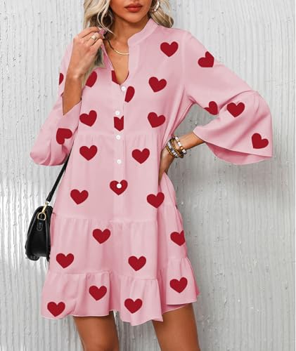 Image of Opemiby Summer Dresses for Women 2026 Flowy Ruffle 3 /4 Sleeve V Neck Tiered Casual Babydoll Boho Beach Mini Dress