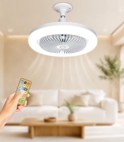 Image of Alljia Ceiling Fans with Lights and Remote for Bedroom, E27 Socket Quiet Fan with Light 3 Brightness Dimmable & Stepless 30W,1/2/4H Timer, 3 Speed Fan Light for Living Room and Kids Room
