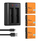 Vemico NP-40 Akku Ladegerät Kit 3 Pack 1500mAh Ersatzakkus mit USB-LED-Doppelladegerät Kompatibel mit Casio NP-40, Casio Exilim EX-Z600, Z700, Z750, Z1000, Z1050, Z1080
