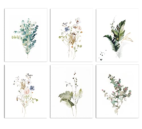 Wall Art Botanical Canvas Print Pictures Watercolor Floral Artworks Leaves Plant Boho Paintings 8X10 Inches Set Of 6 Unframed For Kitchen #TOP2