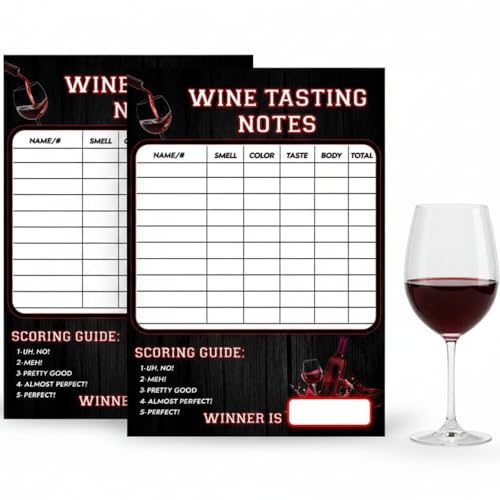 Made in USA Wine Tasting Scorecards – 25 Premium Cards for Blind Wine Taste Testing & Wine Night Parties