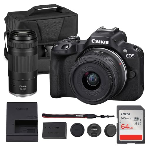 Canon EOS R50 Mirrorless Camera with 18-45mm & 75-300mm Double Lens Bundle