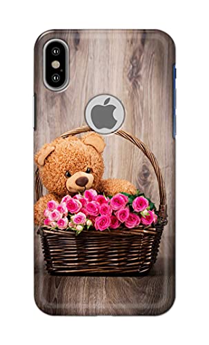 Image of PRINTFIDAA Roses and Teddy Bear in The Wicker Hard Back Cover for Apple iPhone X Logo /iPhone 10 / iPhone Ten /iPhone Xs Logo Back Cover -(P6) KAT1004