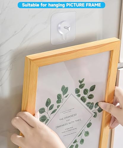 Image of Self Adhesive Heavy Duty Wall Hooks for Hanging Transparent Stainless Steel Waterproof Hooks for Kitchen, Bathroom, Home & Office (Hanging Photo Frames)