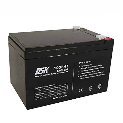 DSK 103641 - Batería de Plomo con Tecnología Gel AGM Recargable y Sellada de 12V 12Ah Ideal para aparatos de movilidad eléctrica Soporta ciclos más prolongados de uso Si se rompe, el gel no se derrama