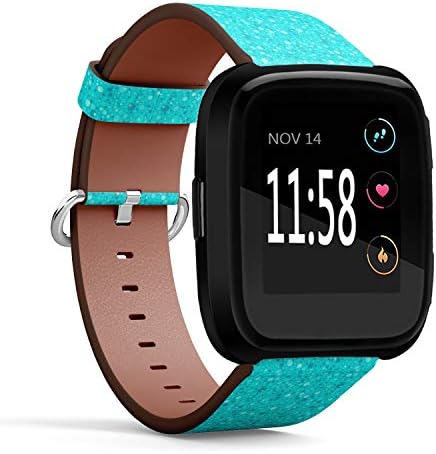 Q-Beans Replacement Band, Compatible with Fitbit Versa/Versa 2 / Versa Lite - Leather Band Bracelet Strap Wristband Accessory with Quick-Release Pins // Turquoise Glitter image 4