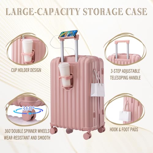 ABS Spinner Wheel Luggage, Carry on Suitcase, with Cup Holder & USB Port & Phone Holder (20/24/28)2