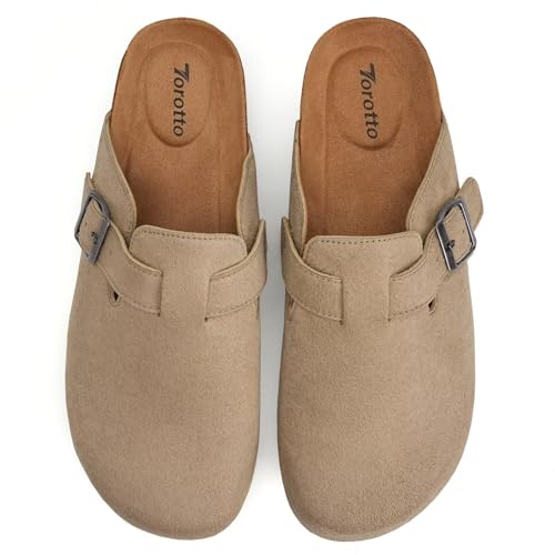 Image of Torotto Womens Clogs Cork Footbed Suede Slippers Arch Support Potato Shoes with Adjustable Buckle
