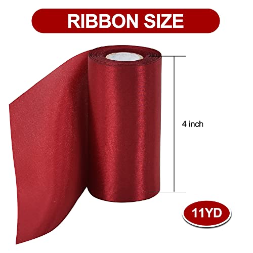 TONIFUL Wide satin ribbon-for Gift Wrapping Christmas Tree Halloween Thanksgiving Wedding Car Chair Pageant Sashes Grand Opening Festival Party Decor-Claret Ribbon-4 Inch x 11 Yards - Image 2