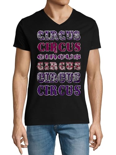 T-Shirt Noir Homme avec Slogan Circus Vintage en Coton Col V Taille XL
