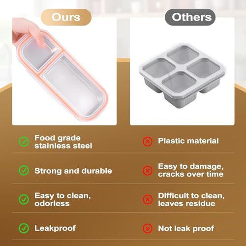 Image of Sinbyuer Stainless Steel Snack Containers, Grab and Go Snack Containers Reusable, 2 Compartment Food Storage Containers with Lids for Travel and Outdoor Camping (700ML)