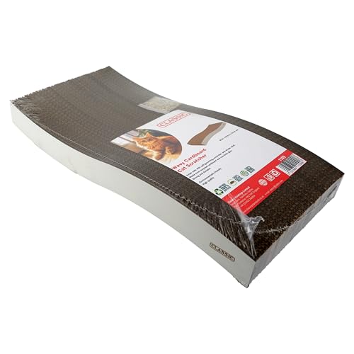 CLASSIC Cardboard Cat Scratcher Wavy with Catnip - Durable and Eco-Friendly Scratch Pad for Cats - 44 x 21 x 5.5 cm